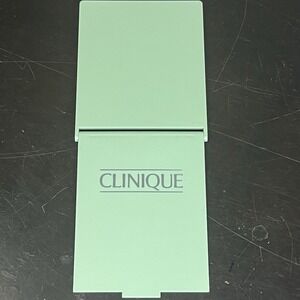 Vintage 90s Clinique Compact Travel Mirror 4" Fold Out Purse Make Up Green Logo